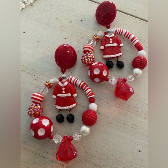 Holiday santa tree mistletoe charm earring hoop loop bead festive party dress - Picture 2 of 5